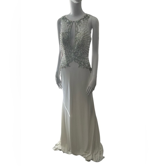 JVN by Jovani White and Green Long Sleeve Dress - Picture 7 of 9